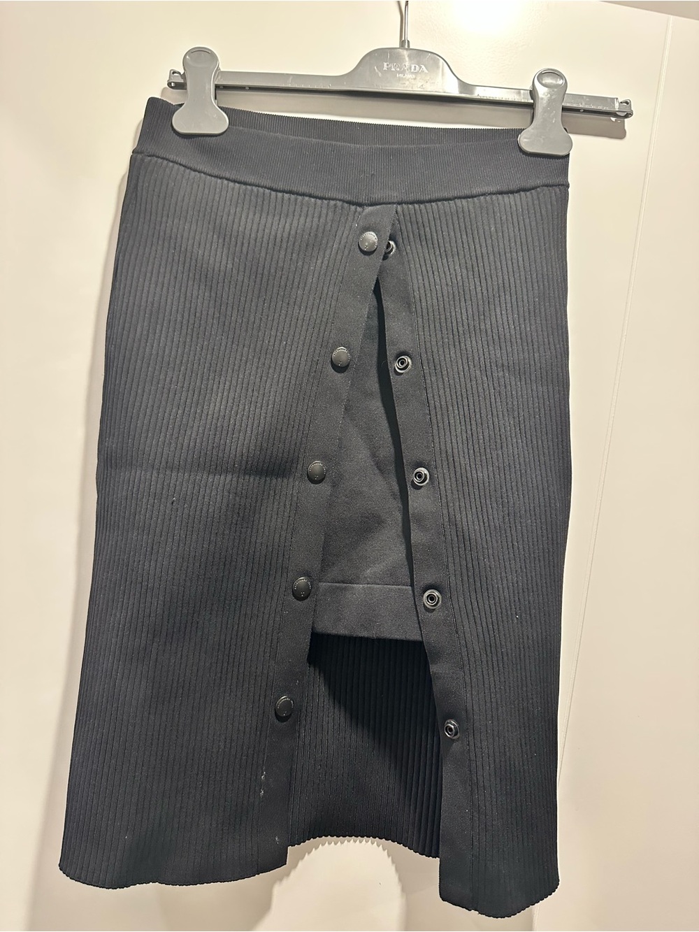 Alexander Wang Black Ribbed Snap-Front Midi Skirt